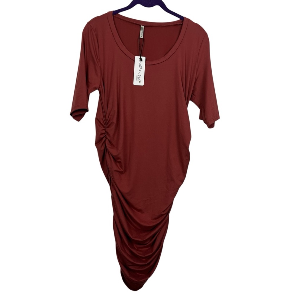 Mother Bee Maternity Size Medium Rust Dress MTD-002 NWT Ruching on Sides Mauve